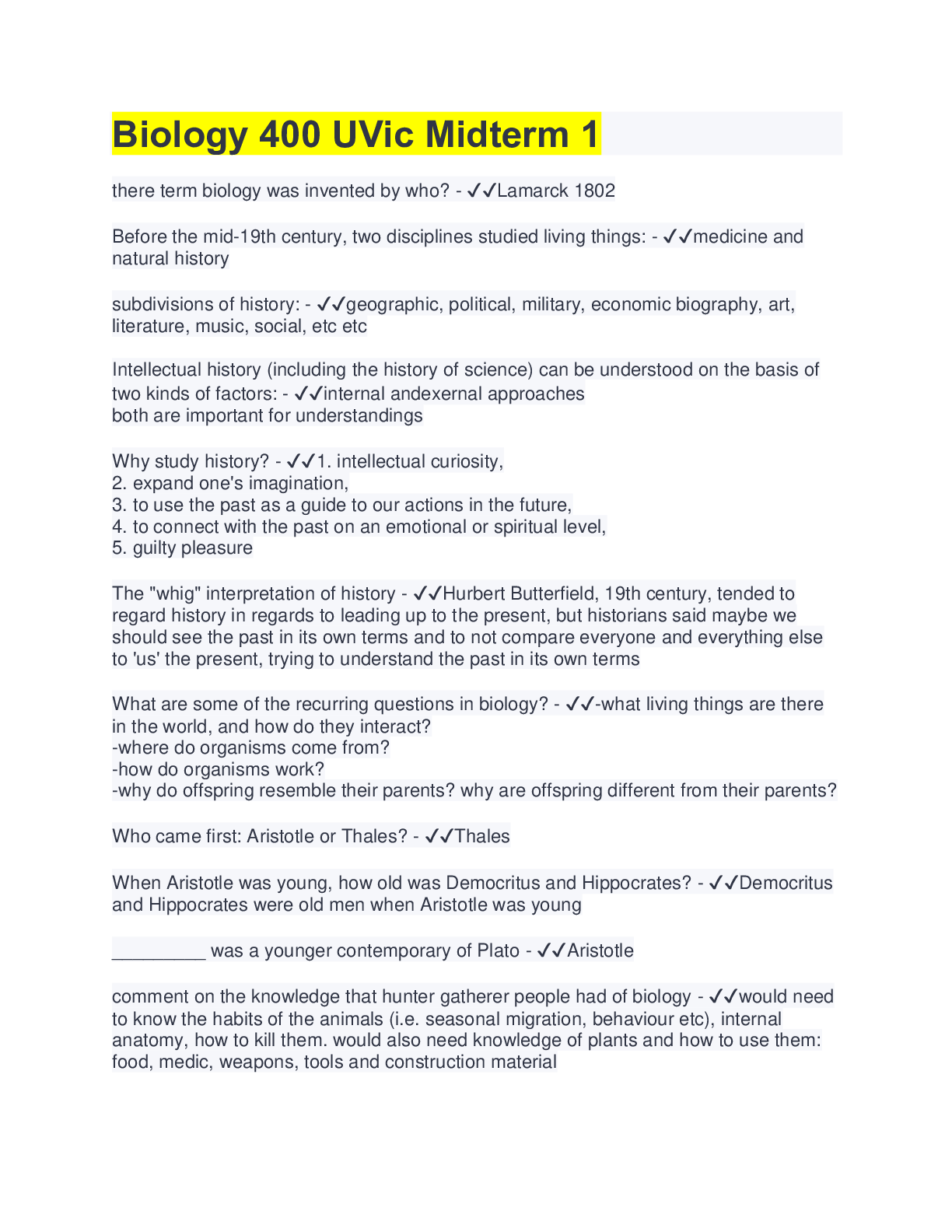 Preview image for Biology 400 UVic Midterm 1